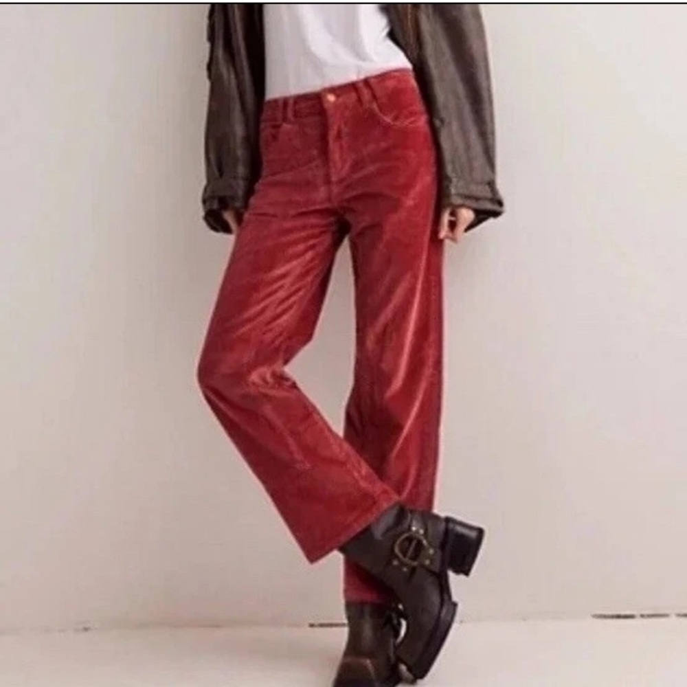 NWT Free People We The Free Risk Taker Corduroy Ribbed Wine Jeans Size 28 Grunge